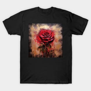 Vibrant Glistening Folk Art Red Rose T-Shirt